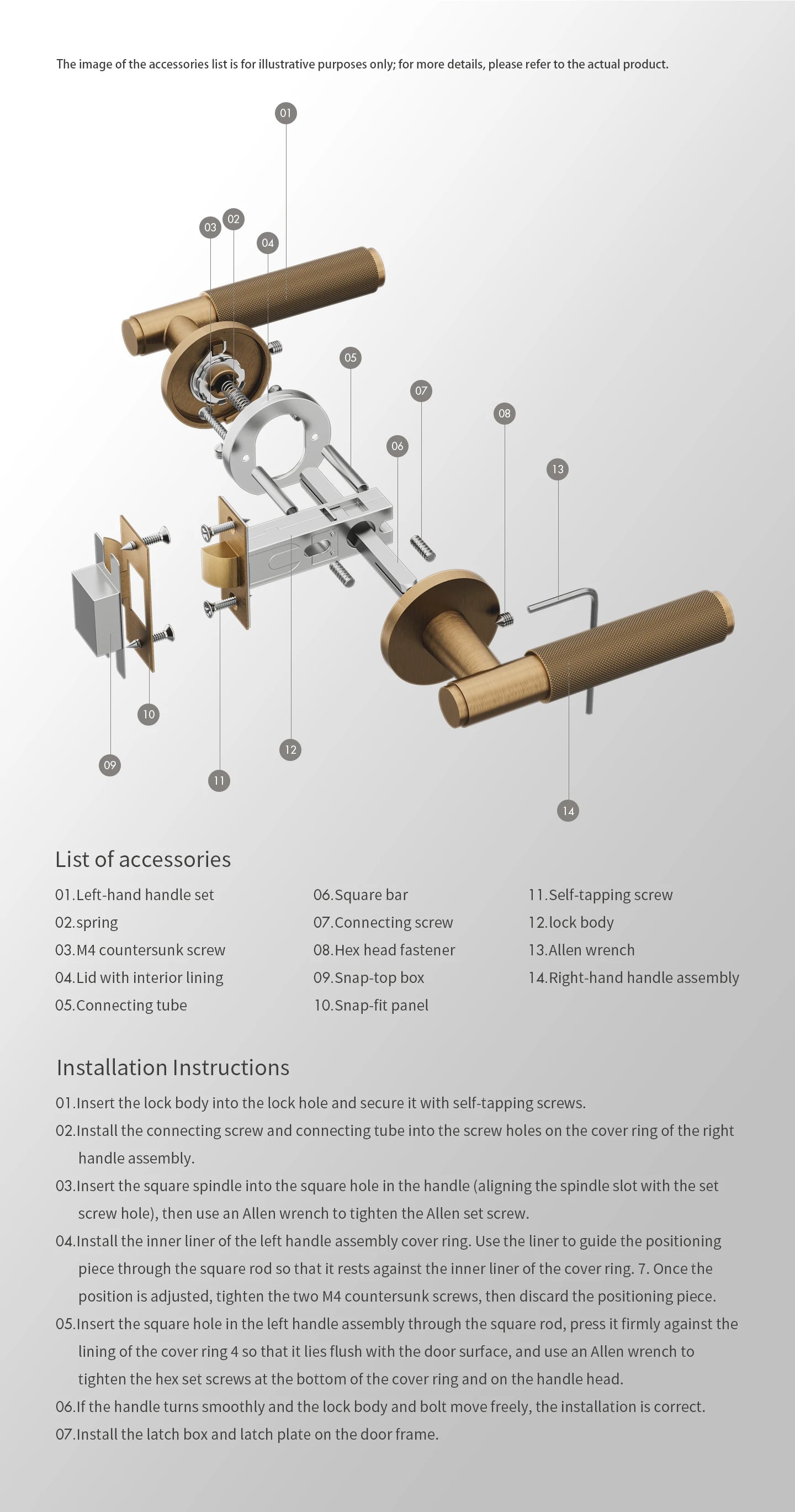 DOOROOM Brass Door Lock Set Modern Knurled Matte Brushed Copper Interior Door Lock Decorative Lock Privacy Lock Passage Lock