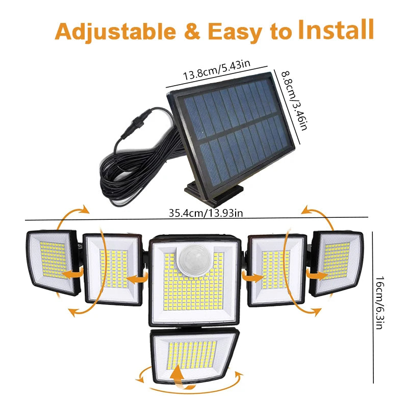 Solar Light Outdoor 496 LED Integrated Super Bright Motion Sensor Strong Power IP65 Waterproof 3 Working Modes Garden Wall Security Lights