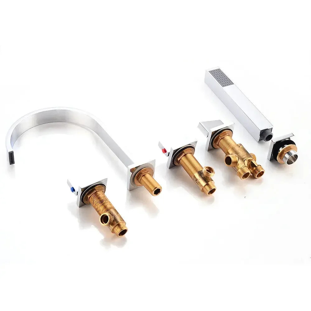 5 Hole Bath Faucet Kit Waterfall Bath Tap 5 Hole Set, Bath Mixer Tap with Hand Shower, Bath Mixer Tap for Bathtubs