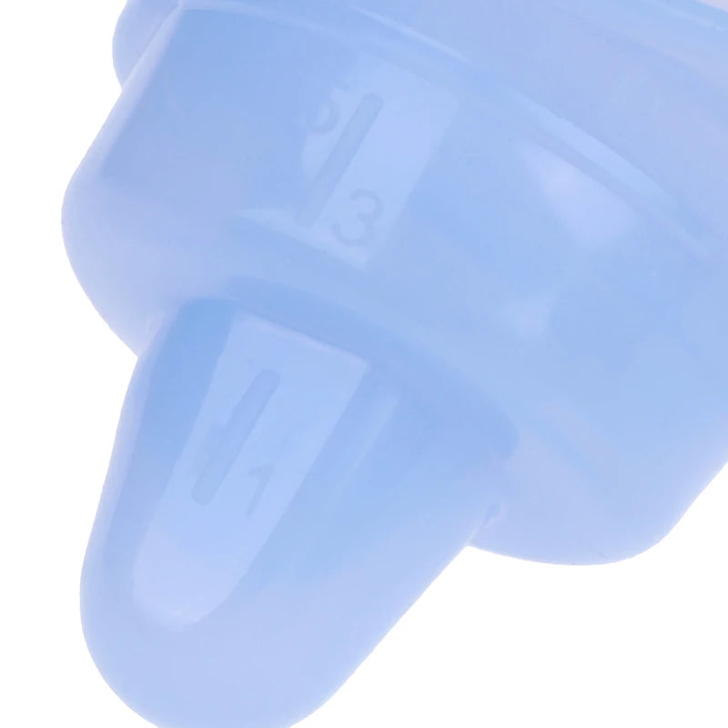 Blue soft silicone eyewash cup with measurement markings for easy, reusable eye cleansing at home.