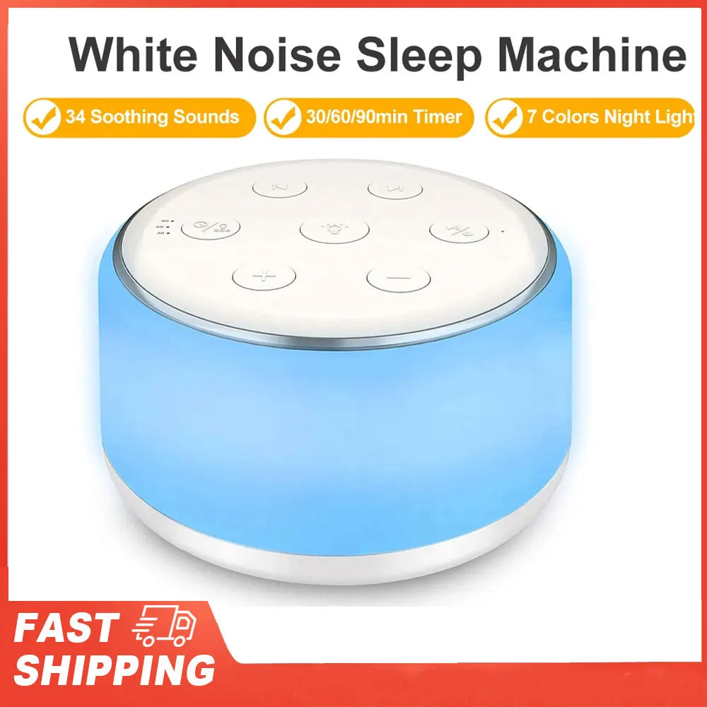 Desktop Sleep Sound Machine White Noise Machine for Baby Sleep Soother 7 Colors Night Lights 34 Soothing Sounds and Timer
