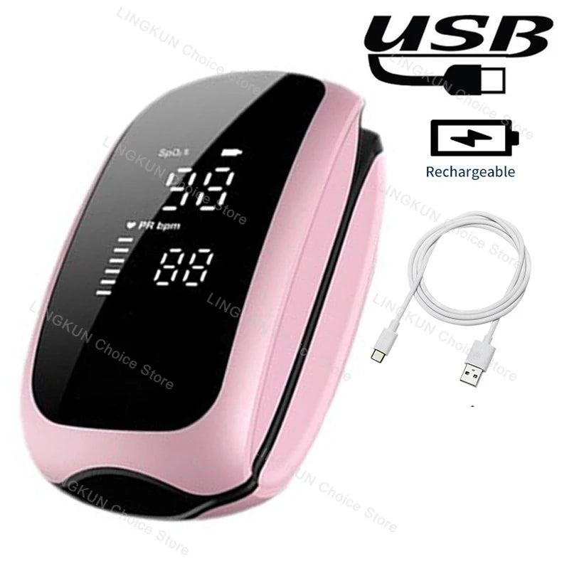 Rechargeable Fingertip Pulse Oximeter Medical Oximeter Strap Lanyard Blood Oxygen Saturation Monitor Digital LED Display Child