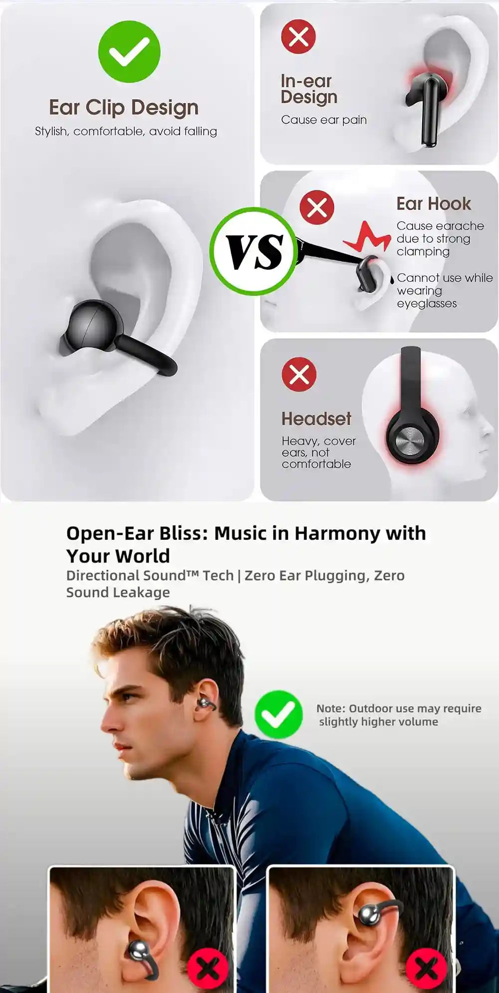 Wireless Headphones - 72H Play Time & Low Latency Black Model Tidesmit