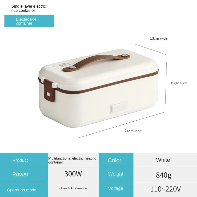 Single-layer electric rice container with carry handle, white