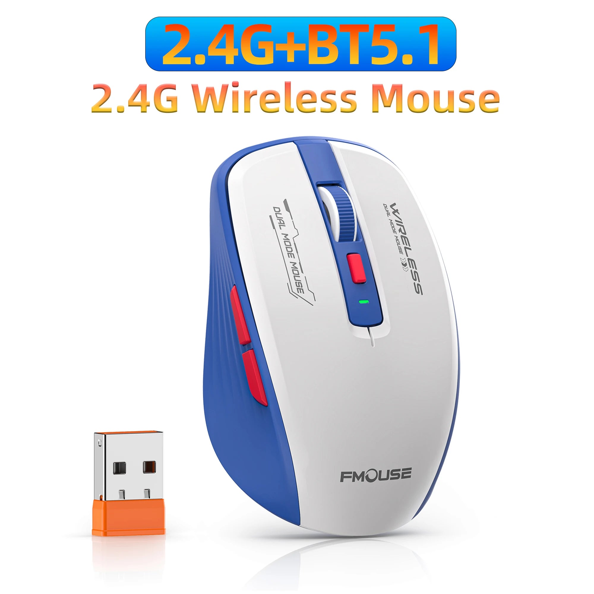 Bluetooth 5.1 and 2.4G USB Wireless Mouse Silent Adjustable 2400DPI Dual Mode Wireless Mouse for iPad for Computer Laptop Tablet