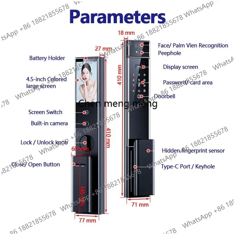 RAYKUBE S90 Jlink WiFi 3D Facial Palm Vein Recognition Rechargeable Smart Fingerprint Lock With Dual WIFI Cameras APP Video Call