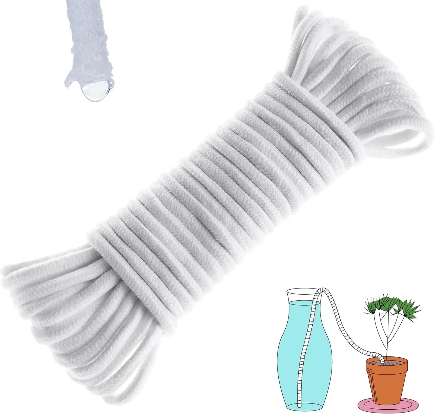 5-20M Self-Watering Wick Cord Vacation Planter Pot DIY Automatic Watering Device System Potted Auto Drip Waterer Cotton Rope