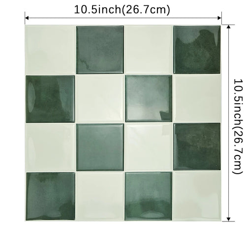 Square tile sheet with dark green and white 3D checker mosaic squares, 10.5 in.