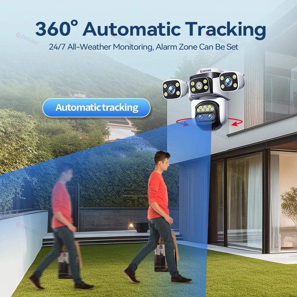 10K Outdoor 10X Optics Zoom WiFi6 Camera 20MP Three screen Four Len PTZ Automatic Tracking 6K Dual Lens Waterproof Security CCTV