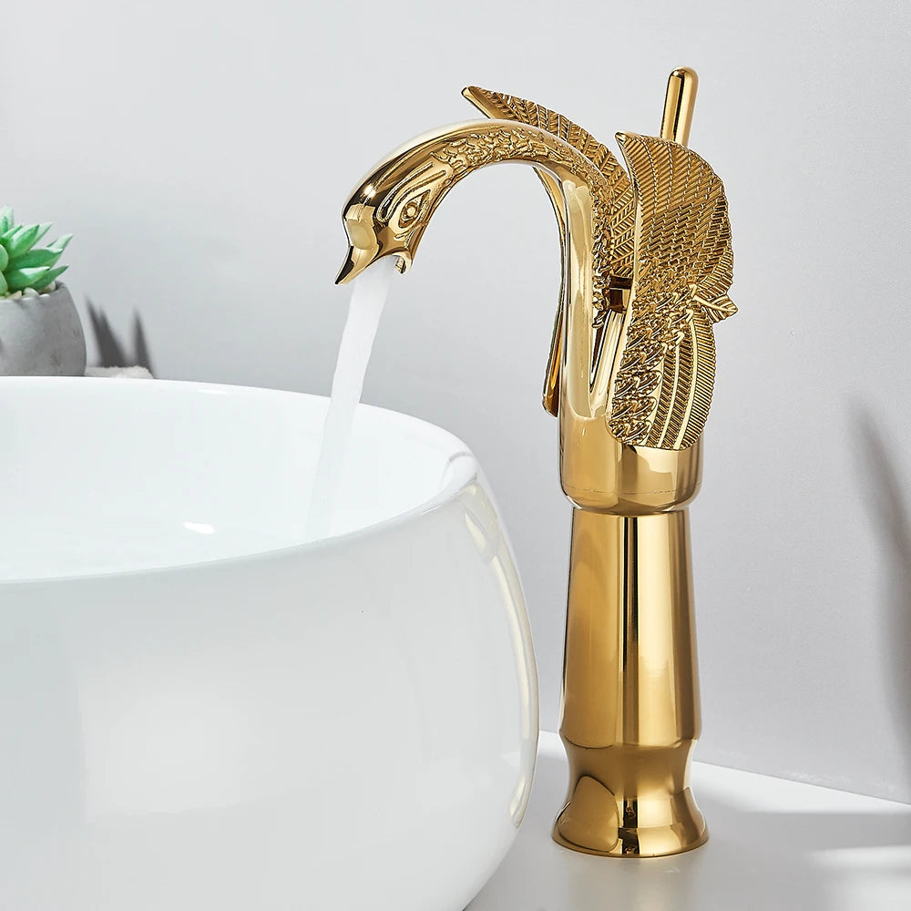 Gold Swan Bathroom Basin Faucet Deck Mounted Mixer Taps Hot and Cold Water Basinwash Sink Mixers Brass Tap