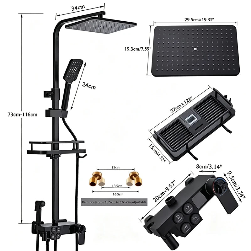 Thermostatic Rainfall Shower System, 360° Freely Rotating Top Shower Head with Swing Handheld Sprayer, Wall Mounted Constant Temperature Anti-Scald Shower Mixer Faucet Set for Modern Bathroom Renovation