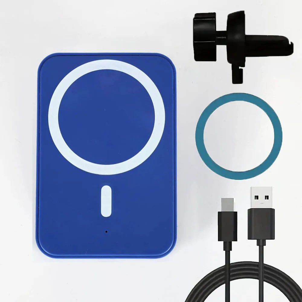 Wireless Car Phone Charger Magnetic Mount - Qi Certified Fast Charging Blue with cable Tidesmit