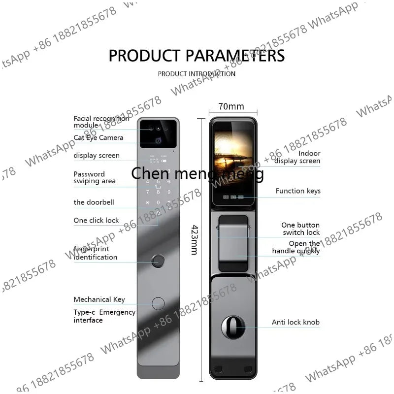 Facial Recognition Fingerprint Smart Security Door Lock Tuya App Wifi Camera Video Screen Biohacking RFID Digital Door Lock