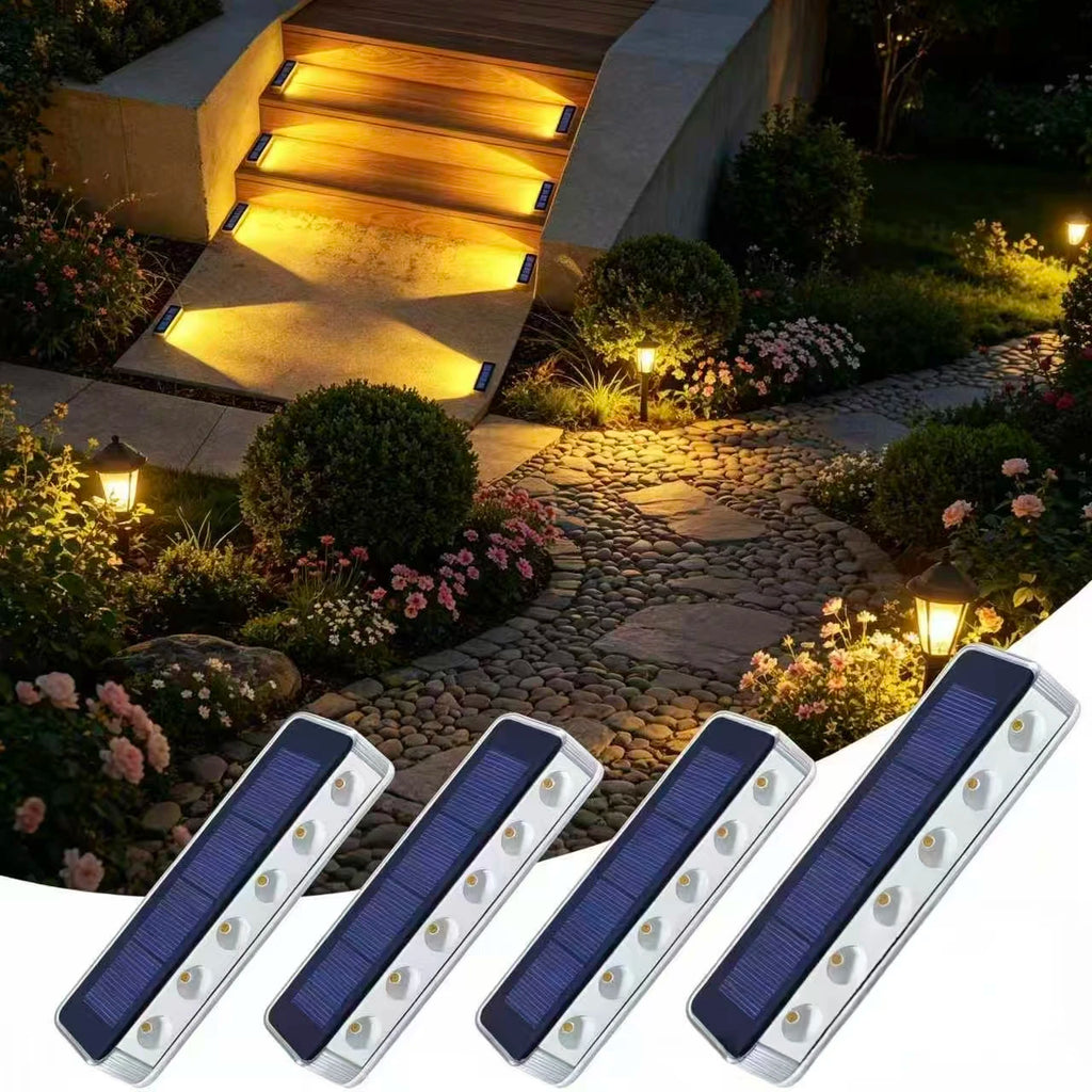 4 Pack Outdoor Solar LED Step Lights, IP68 Waterproof Auto On Off Solar Deck Stair Spot Lights, Solar Powered Landscape Lights for Walkway Patio Pathway Yard Garden