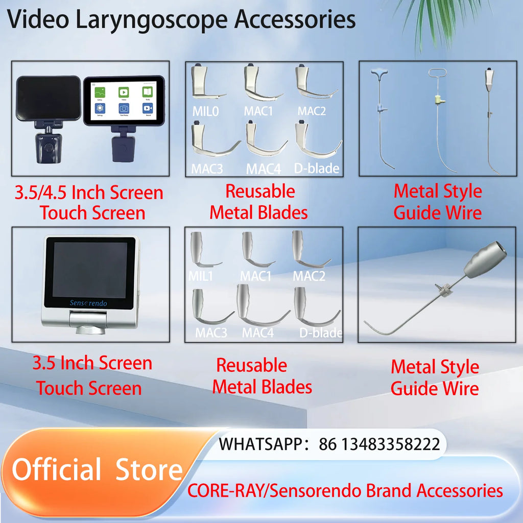 Accessories for Video Laryngoscope Stainless Steel Blades, Laryngeal Mask Airway, guide wire, and Screen