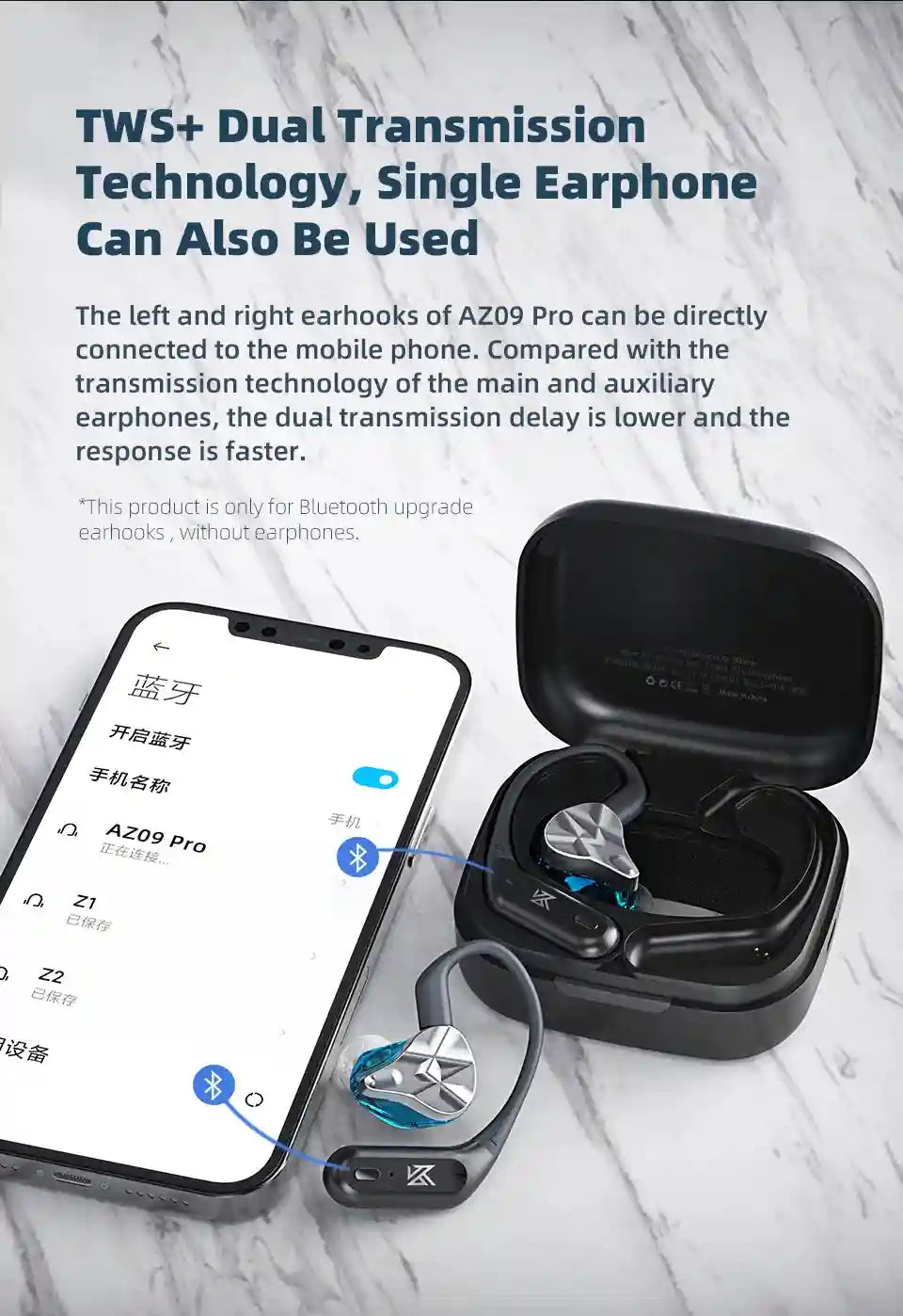 Wireless Bluetooth Earphone Adapter for KZ C Pin | Tidesmit AZ09 Pro Tidesmit