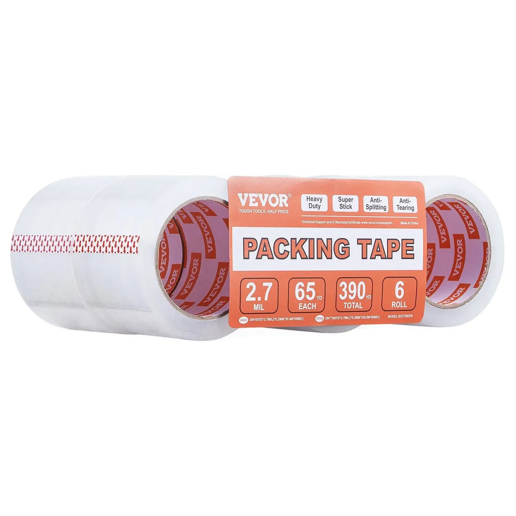 Clear packing tape roll, 3 in wide, 65 yd total, 2.7 mil thick heavy duty
