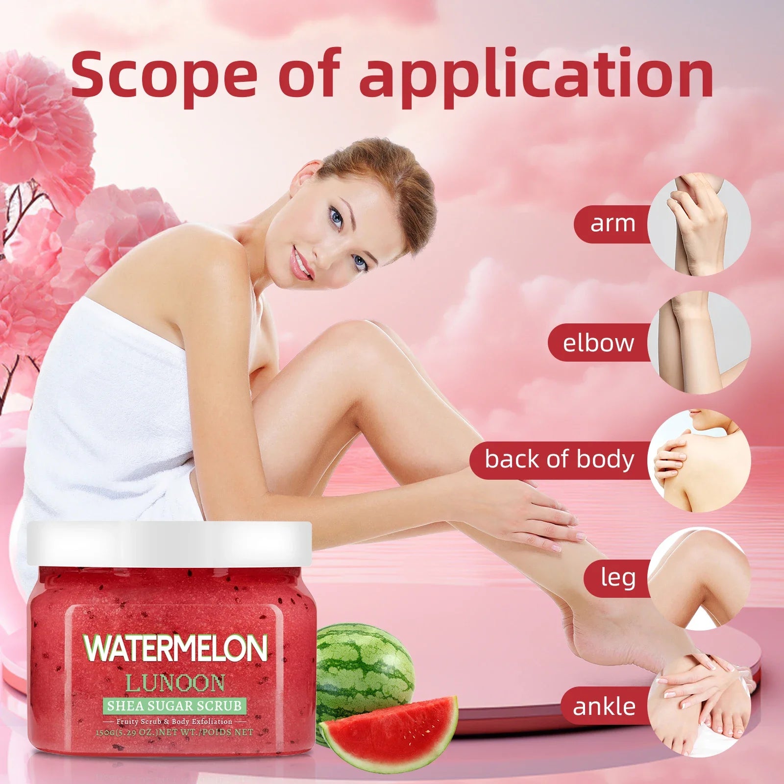 Watermelon Shea Sugar Scrub | Smoothing Body Exfoliator - 150g Scrubs Treatments Tidesmit