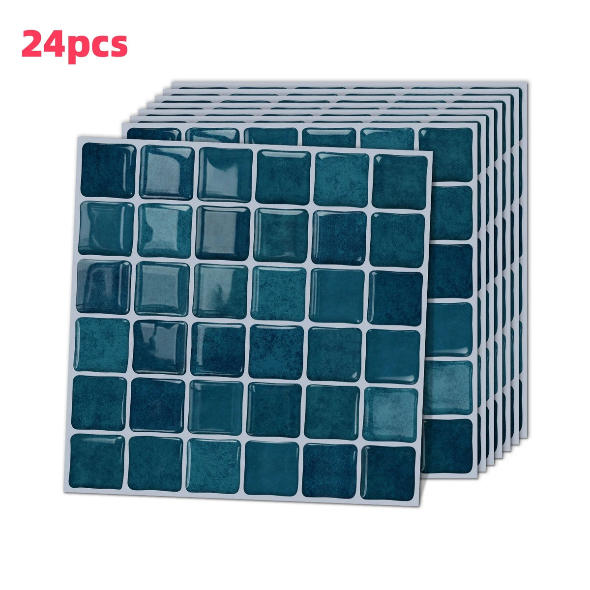 Removable mosaic tile wall decal stickers, dark blue square tile pattern on backing