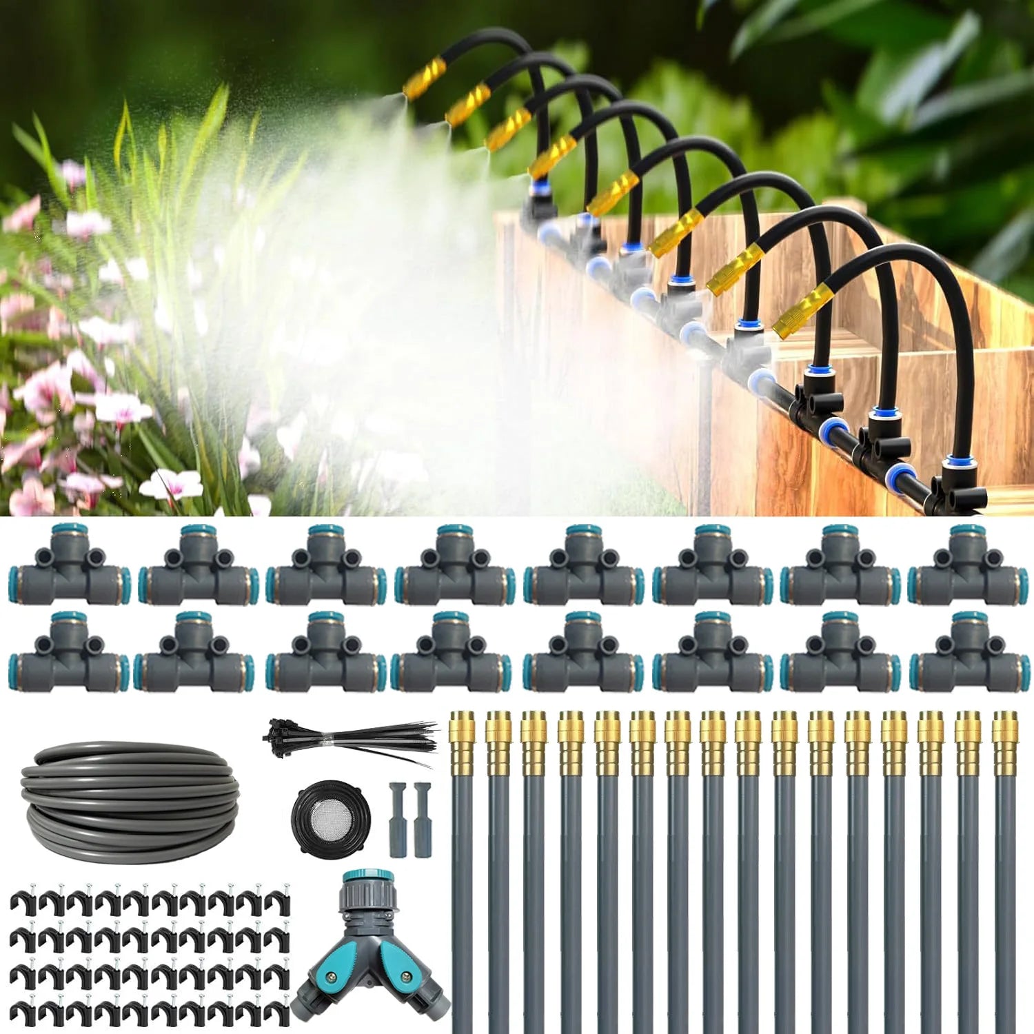 30M60M DIY Free Bending Universal Sprayer Kit 6mm Hose Patio Misting Cooling System for Garden Plant Fogging Watering Irrigation