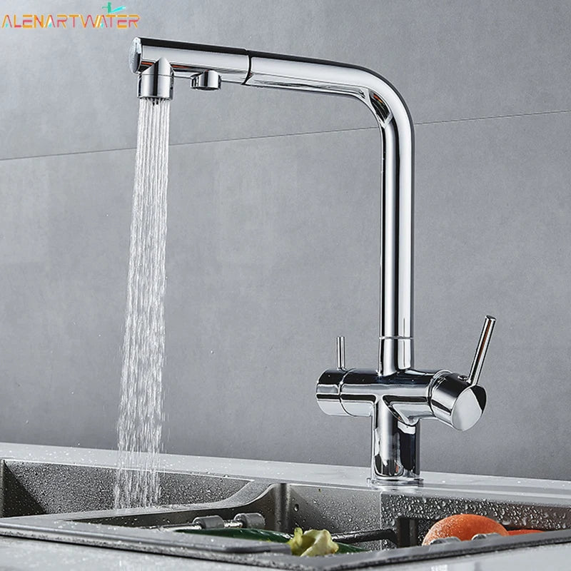 Filtered Kitchen Faucet Brass Purifier Faucet Dual Sprayer Drinking Water Mixer Tap Nozzle Sink Mixer Kitchen Gold Tap