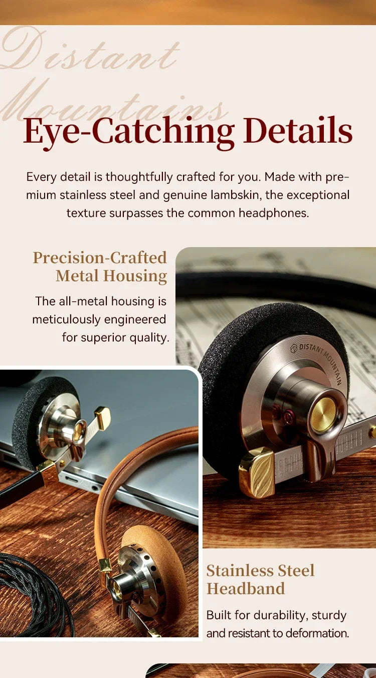 Vintage Over-Ear Wired Headphones with HiFi Metal Frame Tidesmit