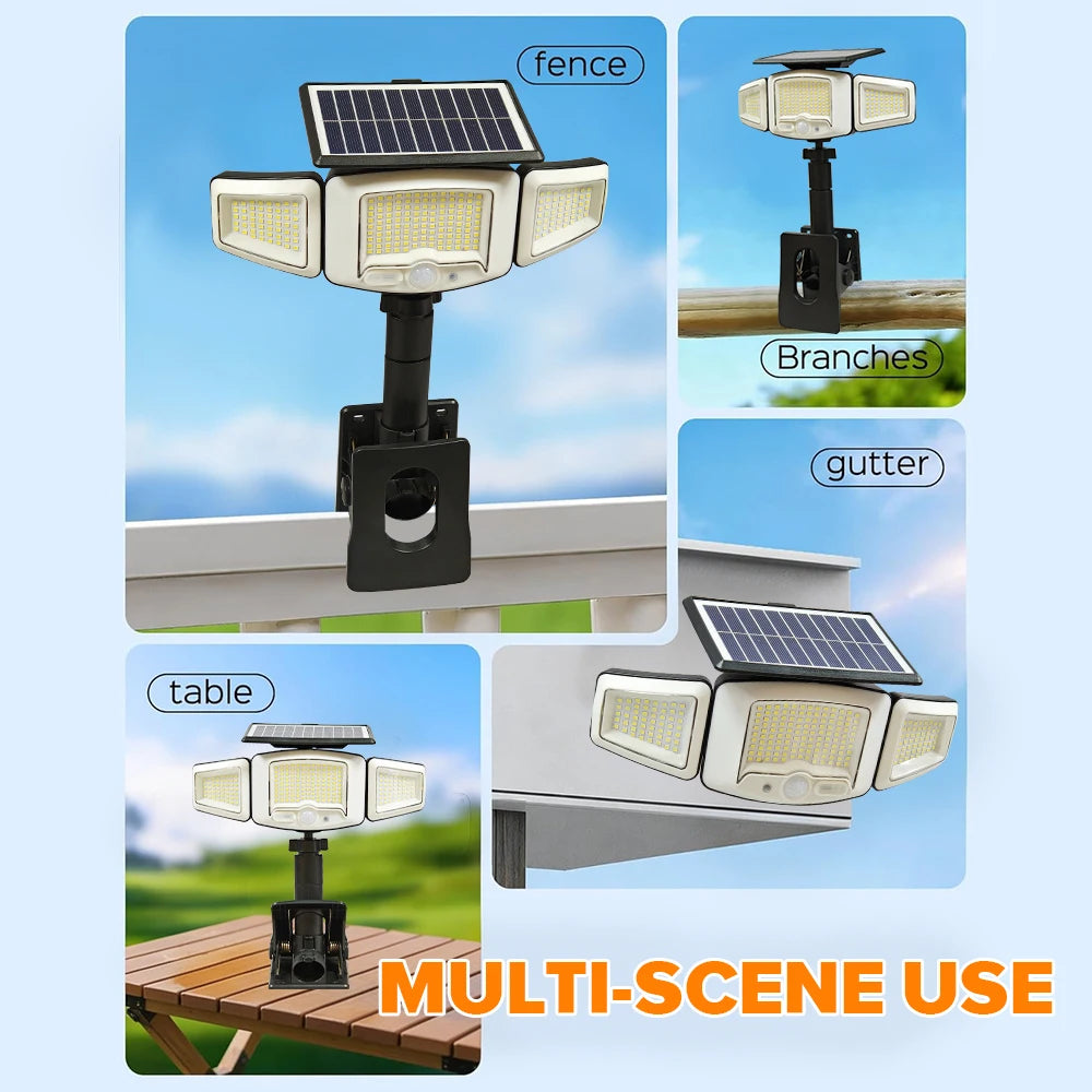 Solar Lights Outdoor 3 Heads Motion Sensor 231LED Security Flood Lights Waterproof with 3 Modes Wall Lamp for Garden Patio Yard