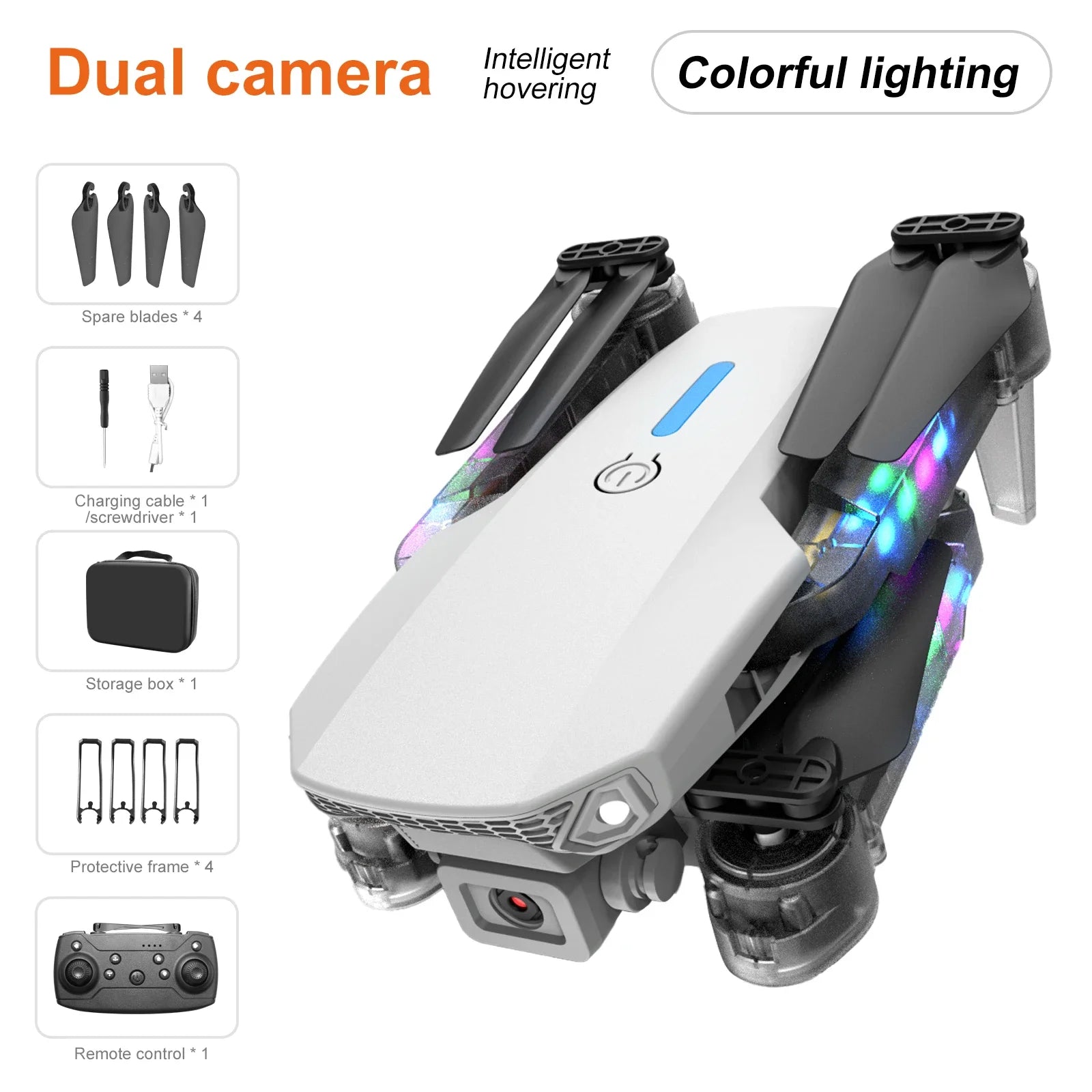 4K Camera Drone - Foldable RC Quadcopter with Obstacle Avoidance E88D Gray DualC 1B Tidesmit