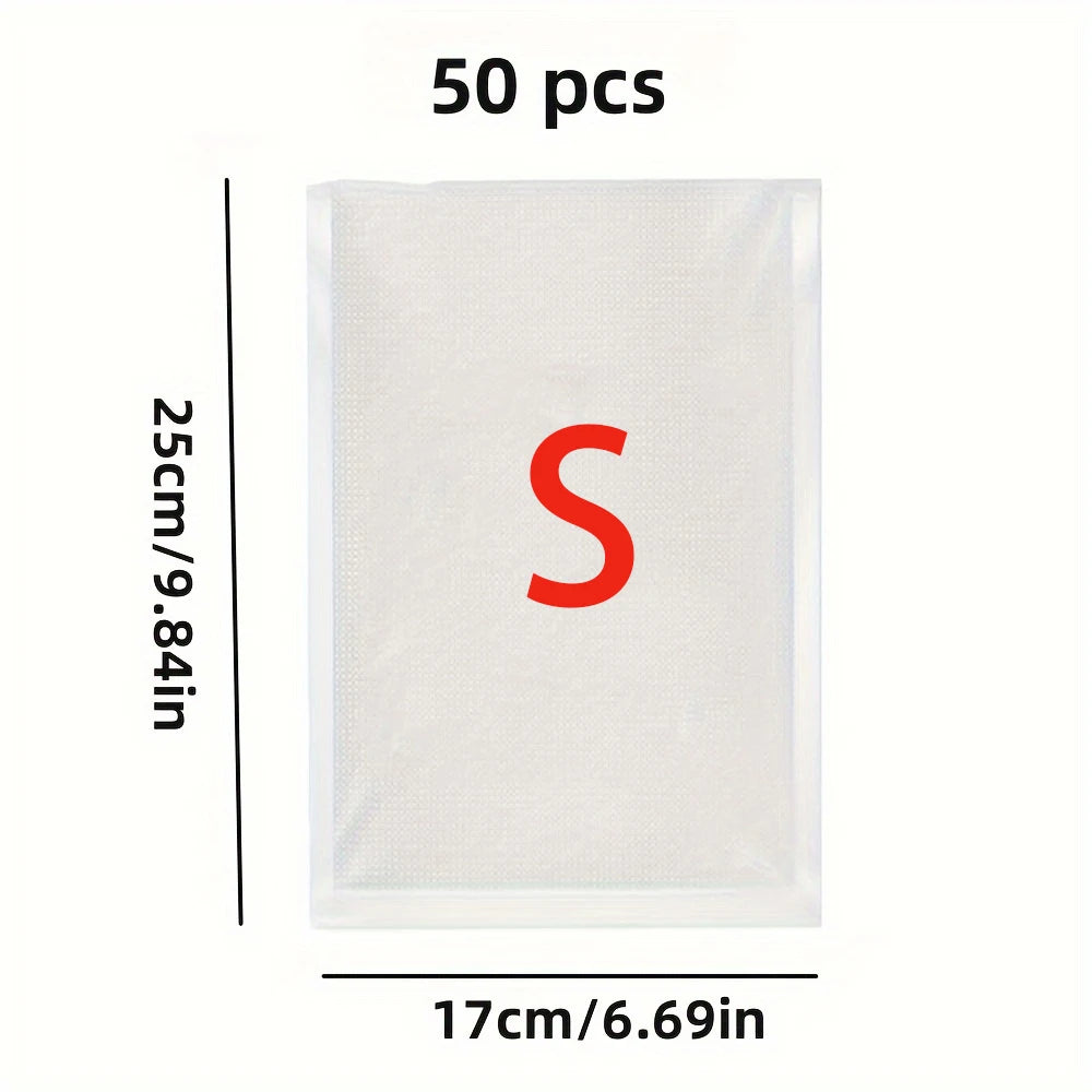 Vacuum sealer storage bags, 50-pack, size S, clear textured plastic