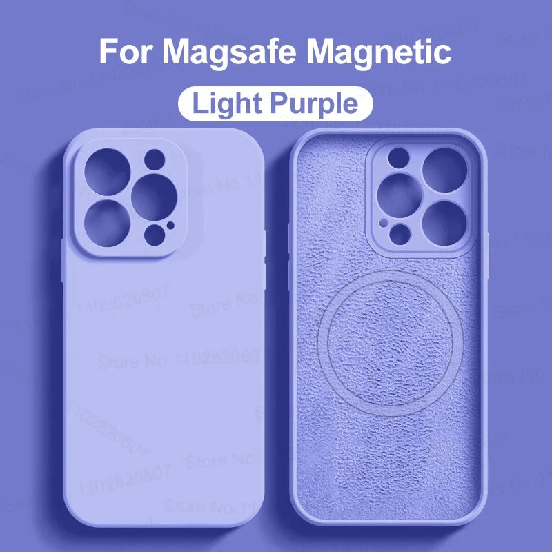 Magnetic iPhone 15 Pro Max Case: Slim Fit Shock-Absorbing Liquid Silicone Light Purple Tidesmit