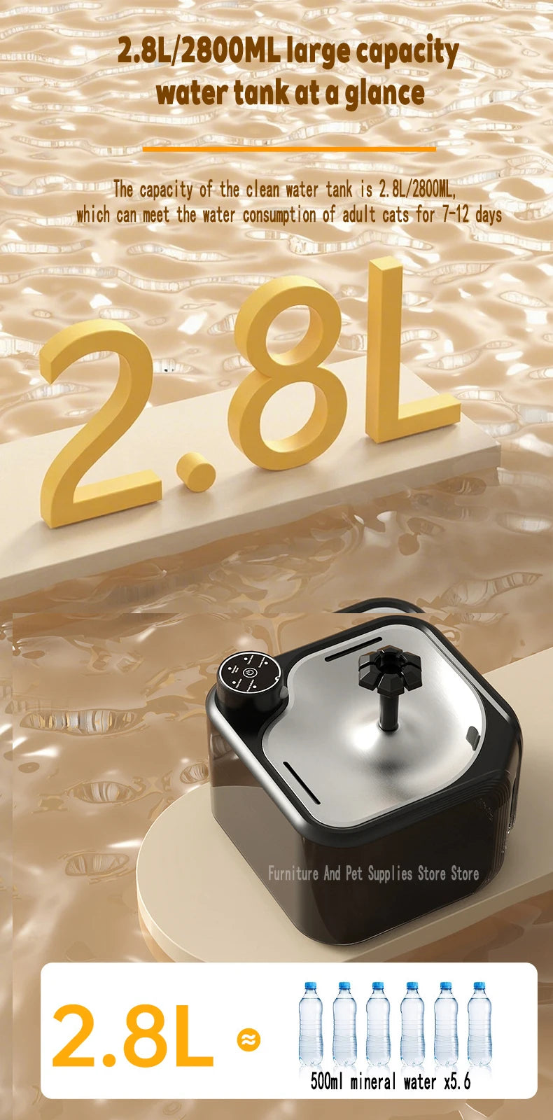 Wireless 2.8L automatic cat water fountain with infrared sensor for fresh, clean pet hydration.