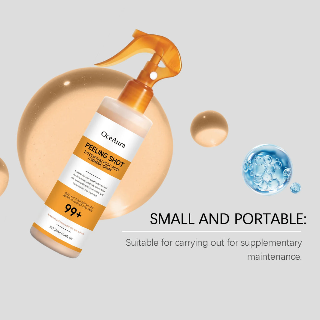 Kojic Acid Turmeric Spray Body Exfoliating Dead Skin Remover Smoothing Brightening Dullness Hydrating Gentle Peel Refreshing