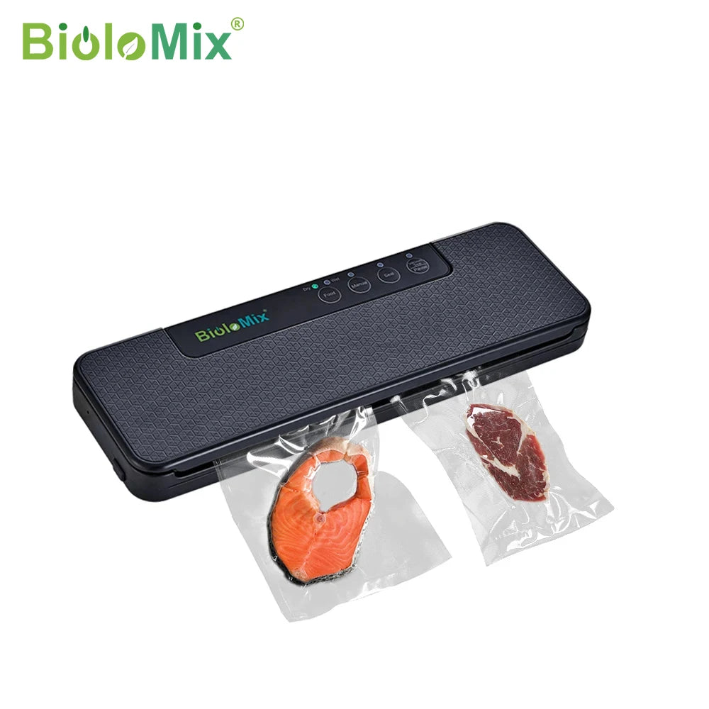 BioloMix Automatic Food Vacuum Sealer Wet or Dry Food Saver Packing Machine with 10pcs Free Bags for Sous Vide White/Black W230