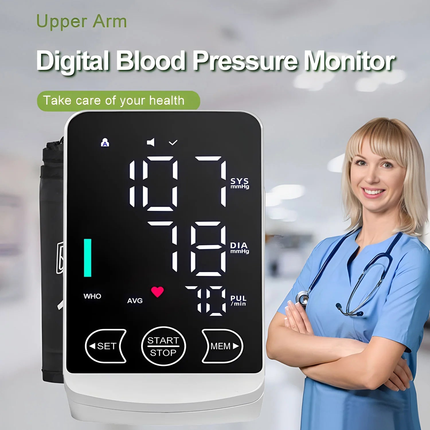 Voice Tonometer Portable LED Upper Arm Bp Machine Home Monitor Blood Pressure Meter Cuff Digital for Home Use Health Care
