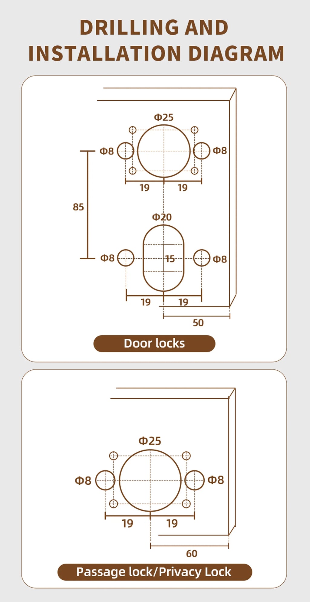 DOOROOM Brass Door Lock Set Modern Knurled Matte Brushed Copper Interior Door Lock Decorative Lock Privacy Lock Passage Lock