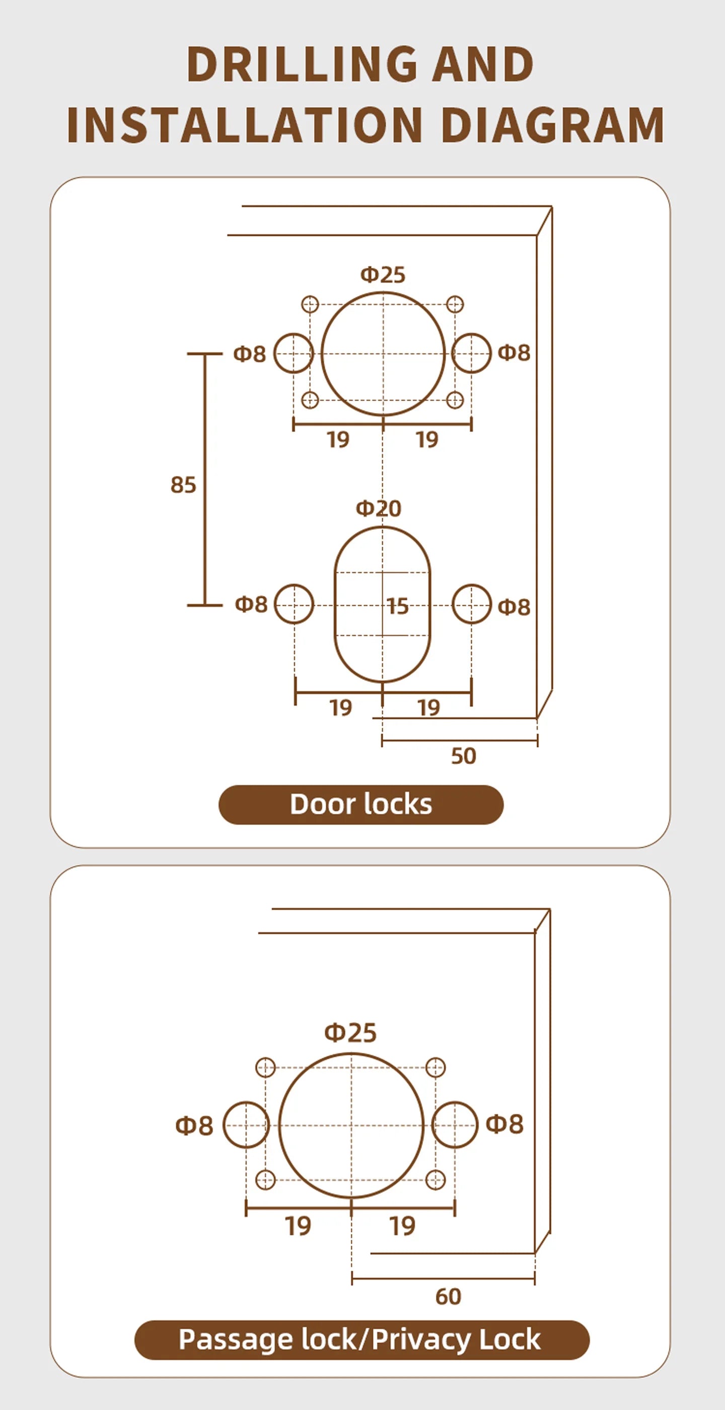 DOOROOM Brass Door Lock Set Modern Knurled Antique Bronze Interior Door Lock Decorative Lock Privacy Lock Passage Lock