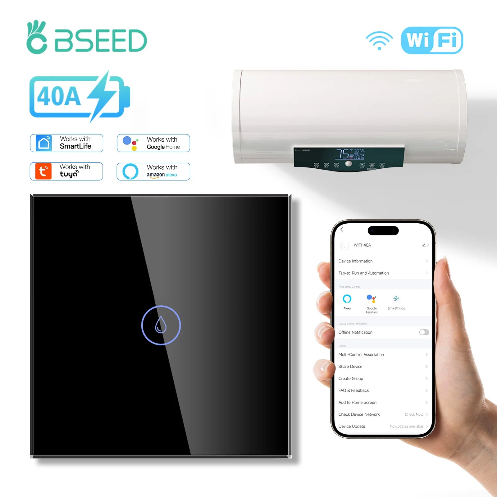 Smart Wifi Water Heater Switch - Remote Control Timer for Home Automation Black Tidesmit