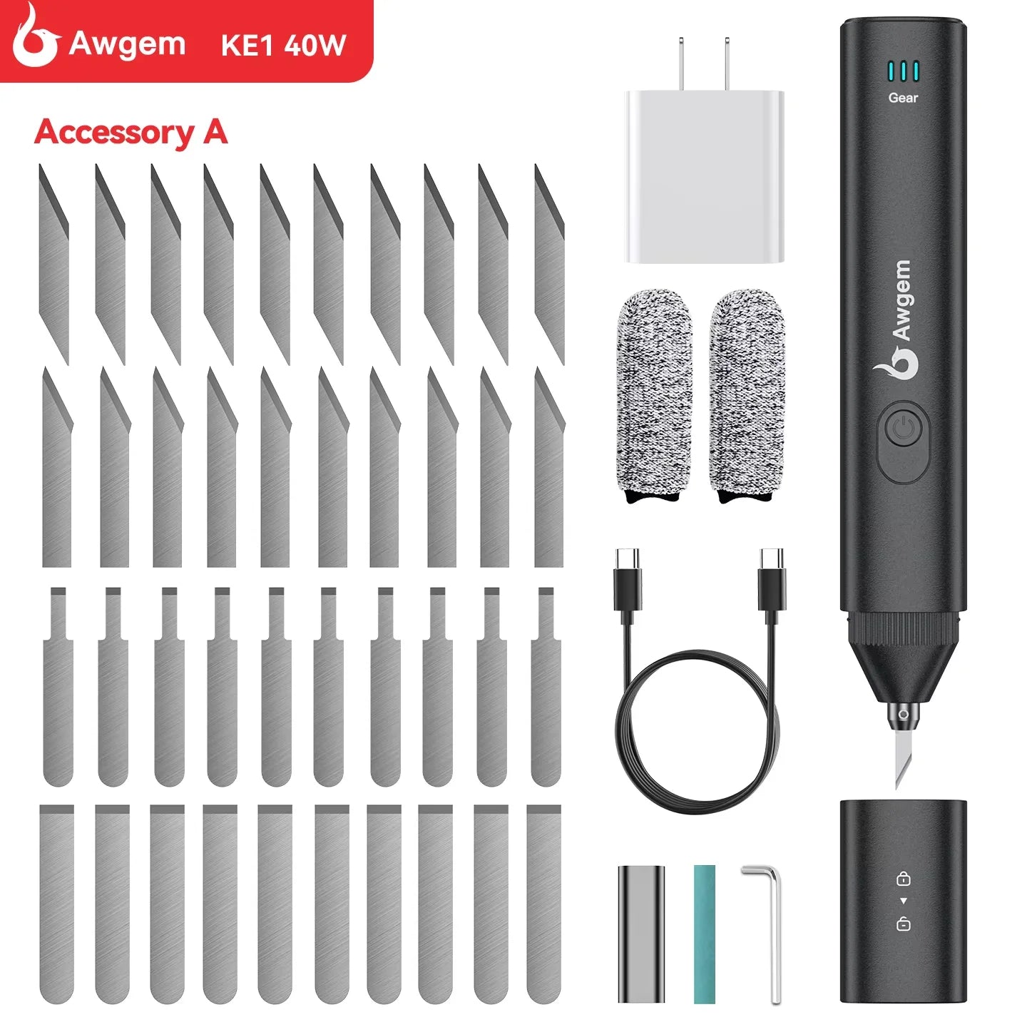 Awgem KE1 40W handheld ultrasonic cutting knife kit with accessory A blade tips