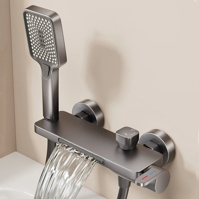 Bathroom Waterfall Bathtub Faucet With Hand-held Shower Head Wall Mounted Hot and Cold Mixer Tap Shower Set Single Handle