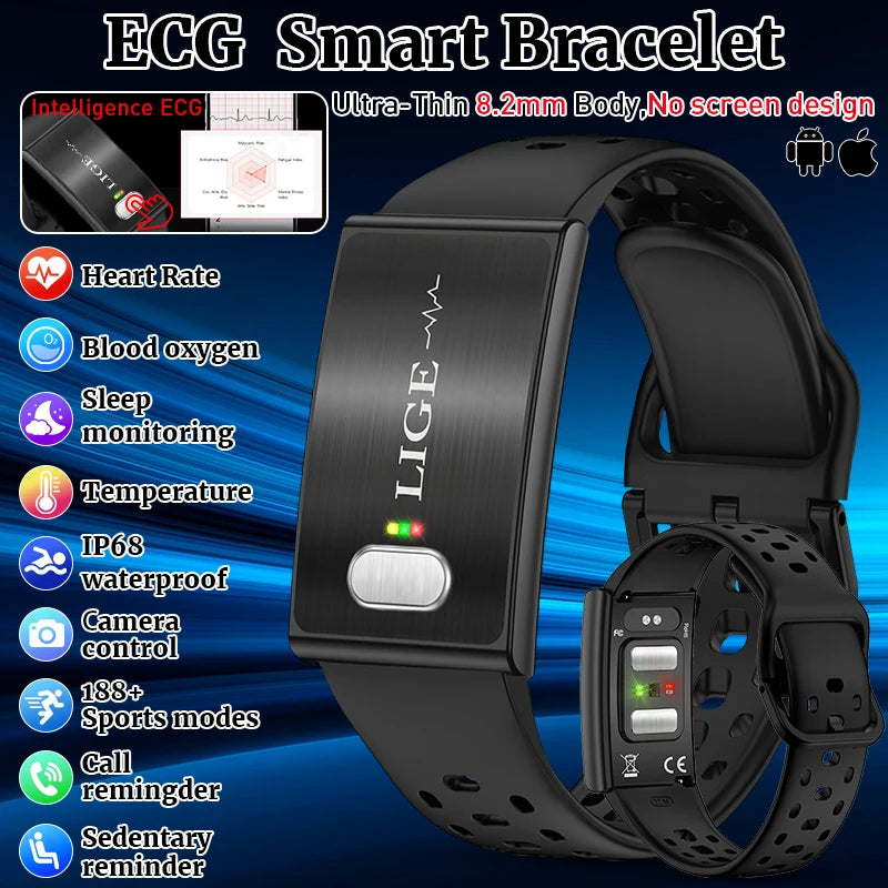 ECG Health Smart Bracelet 2026 New HRV Monitor Fitness Tracker Wristband Sport Band Waterproof No Screen Smartwatch Women Men