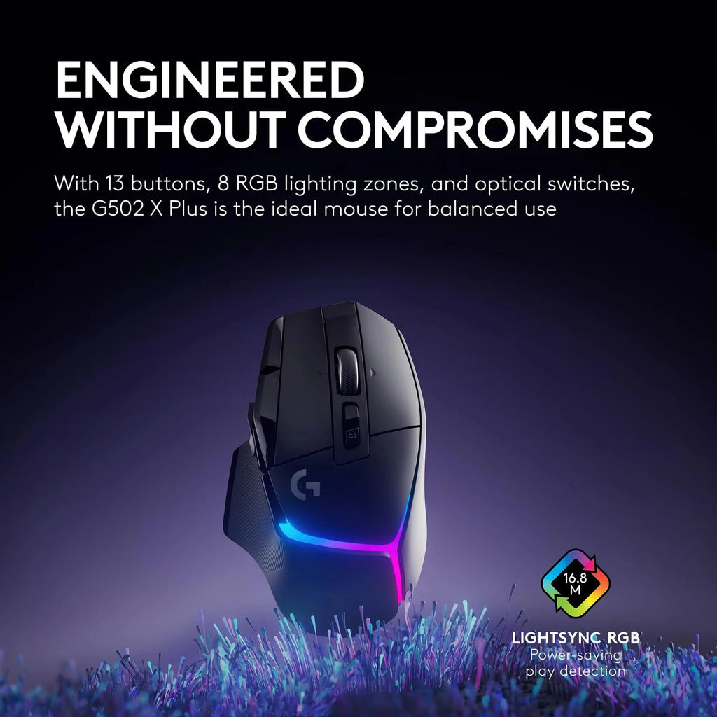 Logitech G502 X Plus Wireless Gaming Mouse - LIGHTSPEED Optical, LIGHTFORCE Switches, LIGHTSYNC RGB, HERO 25K Sensor for PC/Mac