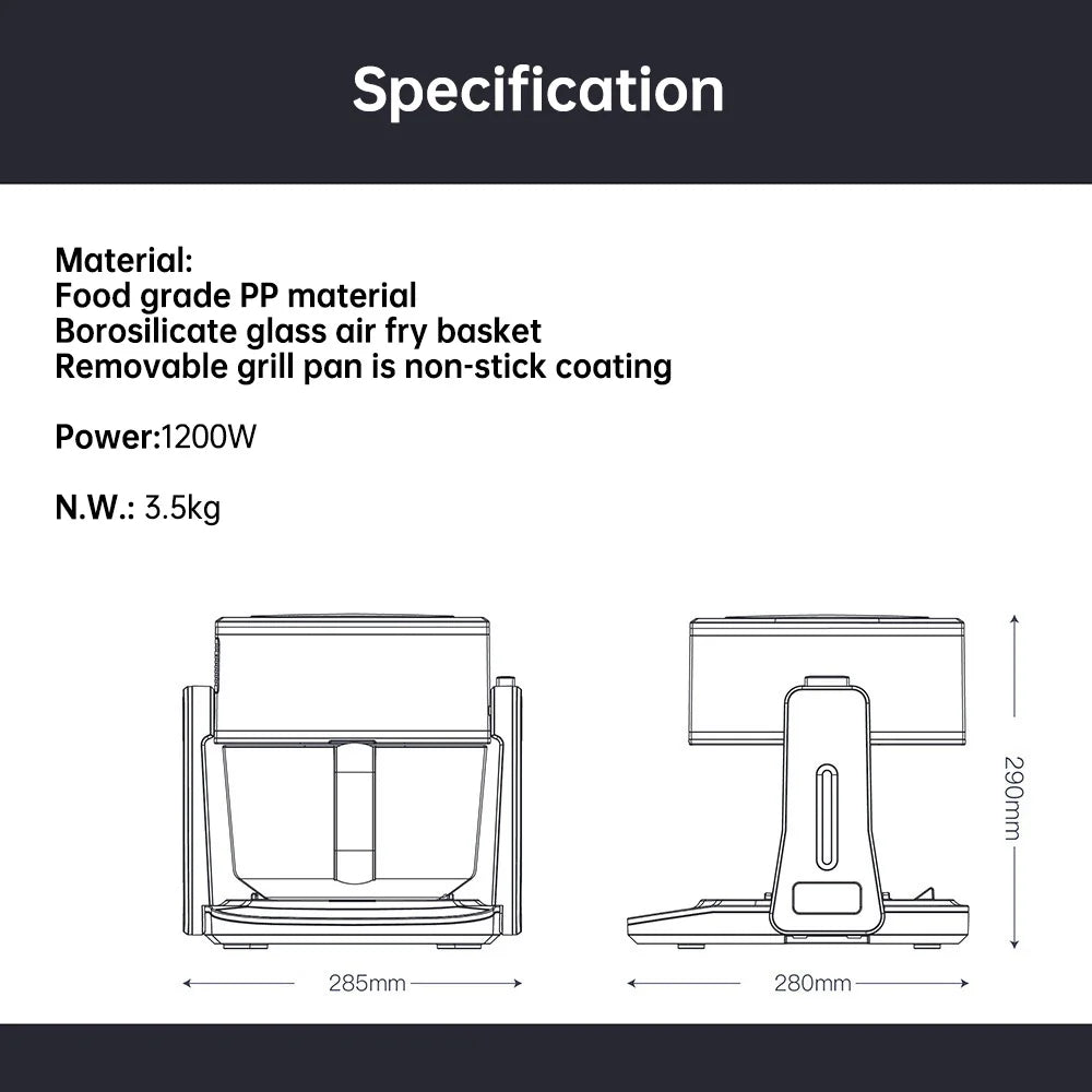 Airo Factory Stainless Steel Digital Air Fryer 4.5L Electric Glass Steam Air Fryer Without Oil