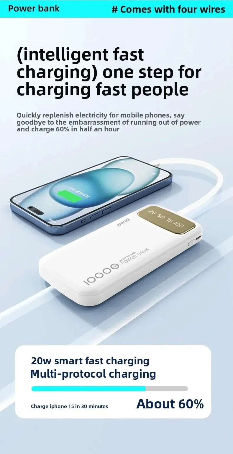 Portable Charger 10000mAh with Integrated USB-C Cable | Tidesmit Tidesmit