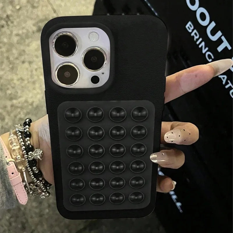 iPhone 17 Pro Max Case with Suction Cup Stand Litchi Leather Tidesmit