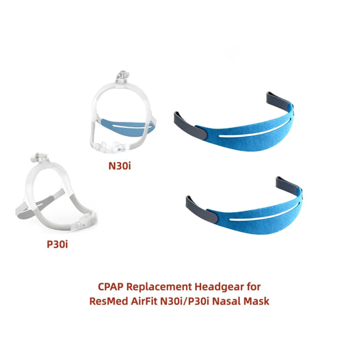 Blue CPAP mask headgear for sleep apnea therapy, compatible with ResMed AirFit N30i and P30i nasal masks.