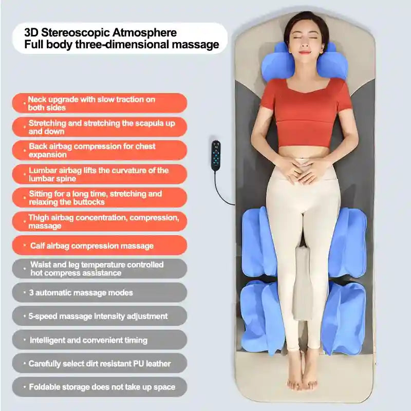 Full Body Massage Mattress with Airbag Relief & Heat Therapy Massage Cushion Grey Blue China Mainland Tidesmit