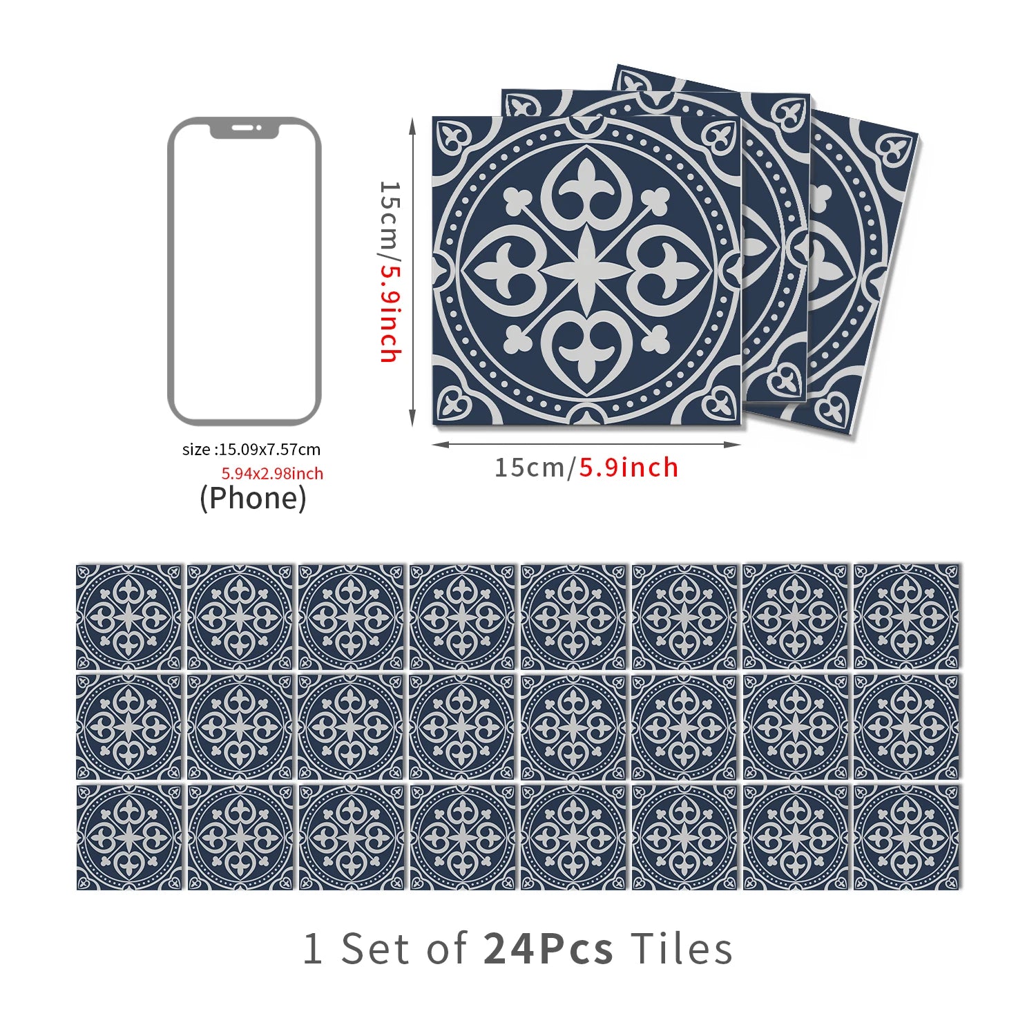 15x15cm Moroccan Style Peel and Stick Tile Stickers, Self Adhesive Waterproof Wall Decor for Kitchen Bathroom (ART Series)