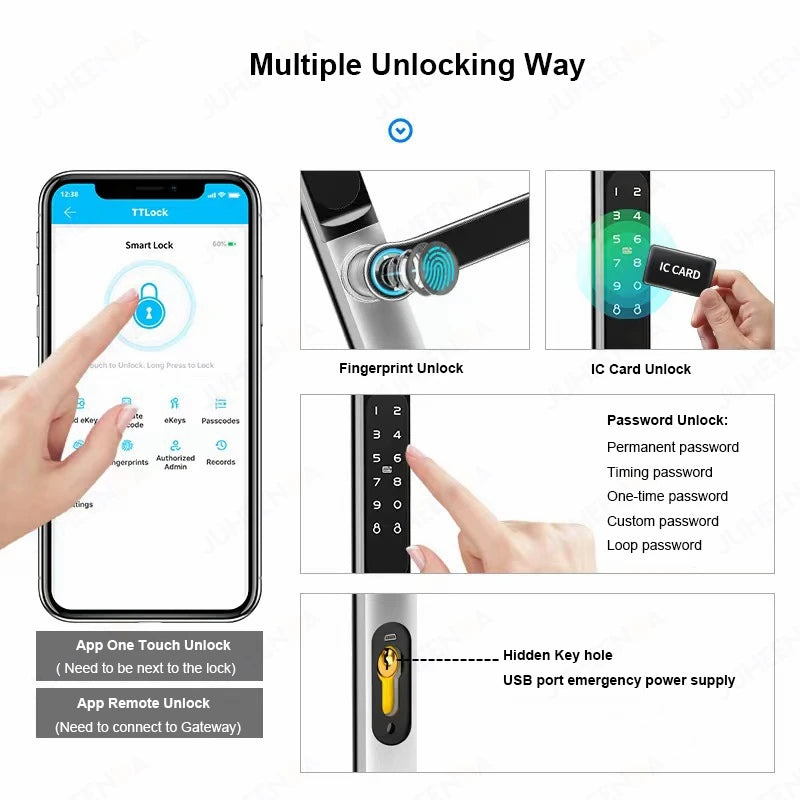 TTLock App Smart Aluminum Door Lock Waterproof Fingerprint Digital Password RFID Card Remote Electronic Sliding Glass Door Lock
