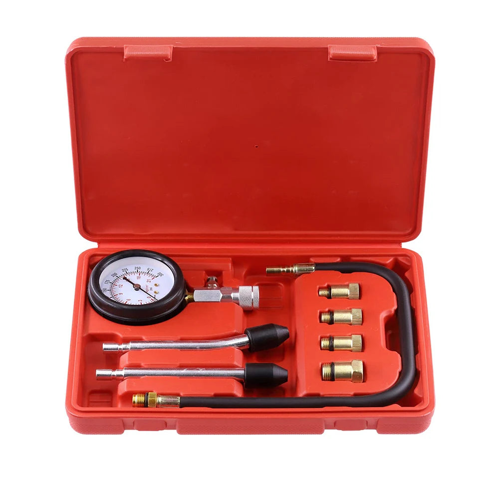 Podofo 8PCS Petrol Engine Cylinder Pressure Gauge 0-300PSI Automotive Compression Tester with Adapters for Vehicle Motorcycle