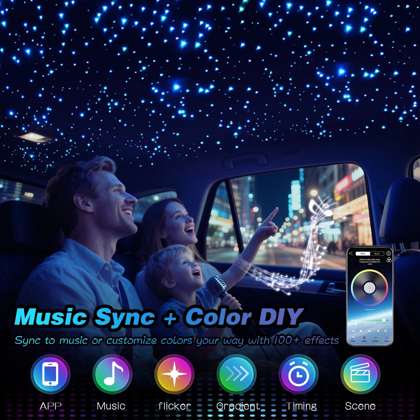 Car Starry Sky Light Kit 16W RGB - DIY Fiber Optic Ceiling Lamp Tidesmit